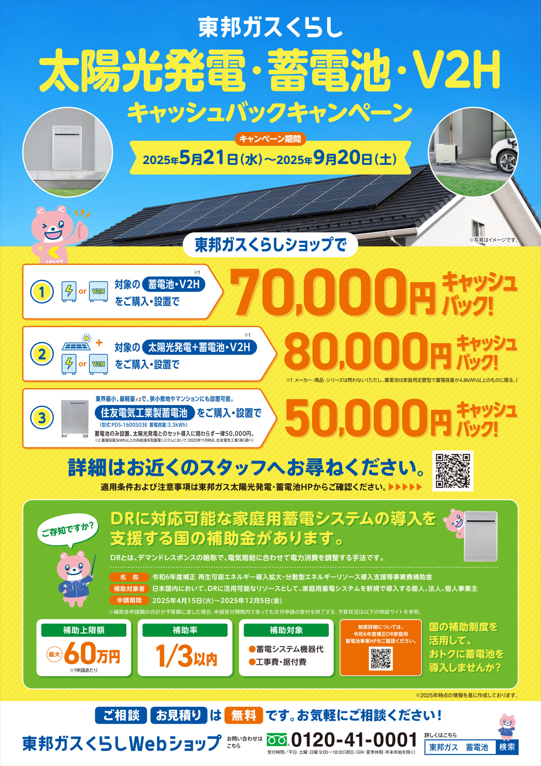 太陽光発電・蓄電池・V2Hキャッシュバックキャンペーン!!